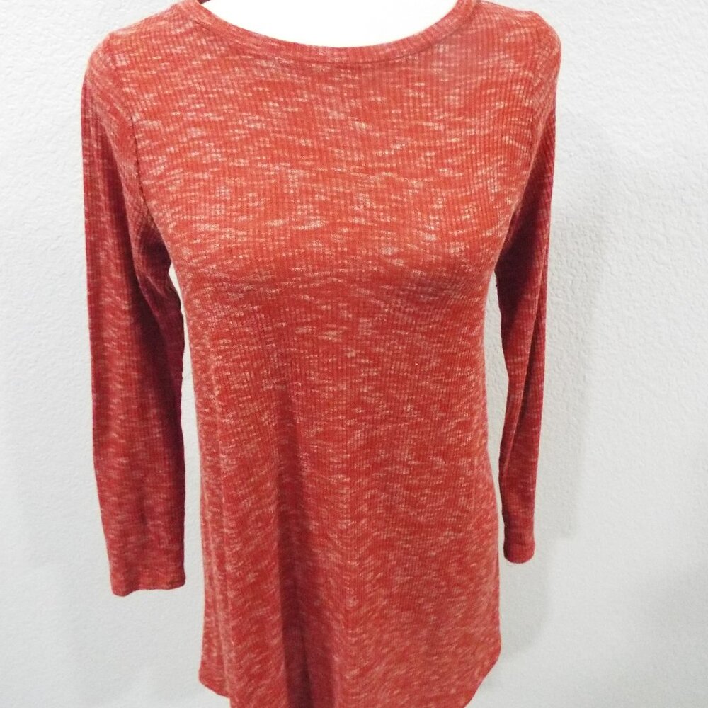 Black Bead Women's Heathered Burnt Orange Ribbed Long Sleeve Cutout Back Size Lg